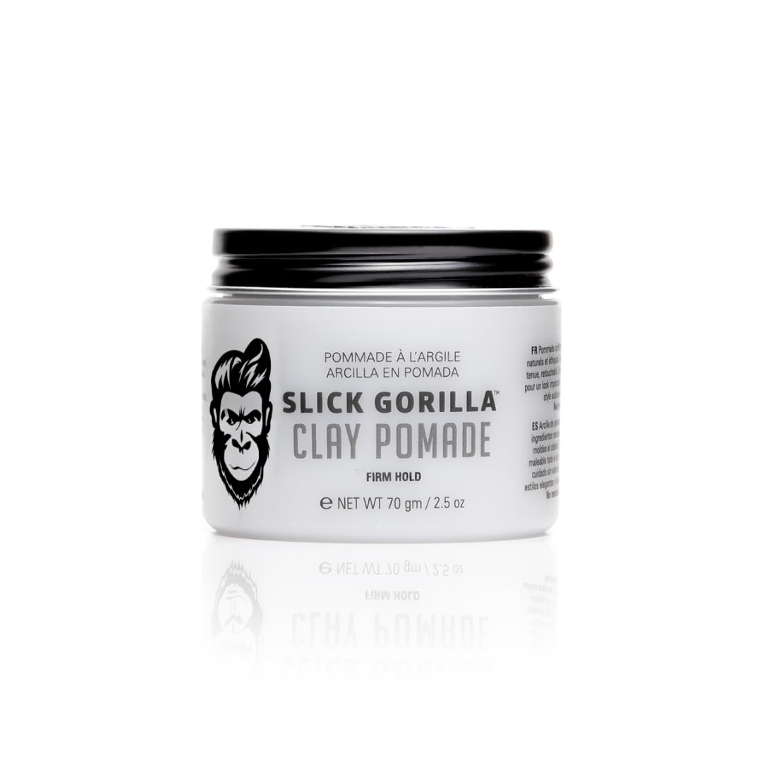Slick Gorilla Clay Pomade for Men, 2.5 oz (75 ml), Firm Hold Hair Clay with Natural Matte Finish, Non-Greasy Menâ€™s Hair Pomade for Textured, Wavy & Thick Hair, Easy to Wash, No Flakes
