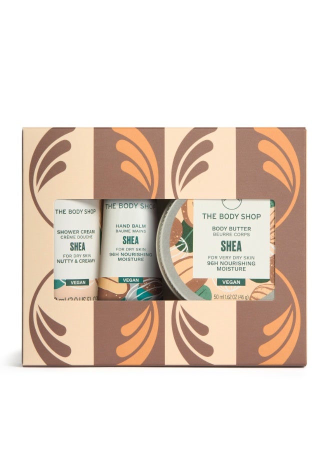 Shea Mini Gift Set – Shower Cream (60 Ml) And Body Butter (50 Ml) And Hand Balm (30 Ml) – Intensive Shea Butter Moisture Trio For Very Dry Skin, Vegan And Nourishing Finish