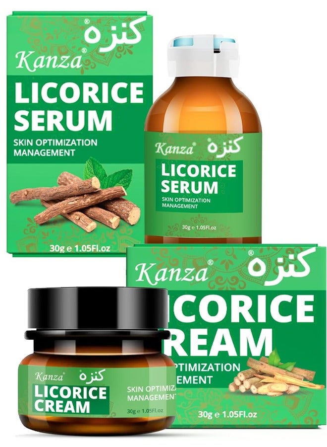 Licorice Root Cream & Serum Combo Licorice Root Cream for Face Hand & Feet Licorice Root Extract for Anti-Wrinkle Anti-Aging Dark Spot Removing Licorice Extract Skin Care Set