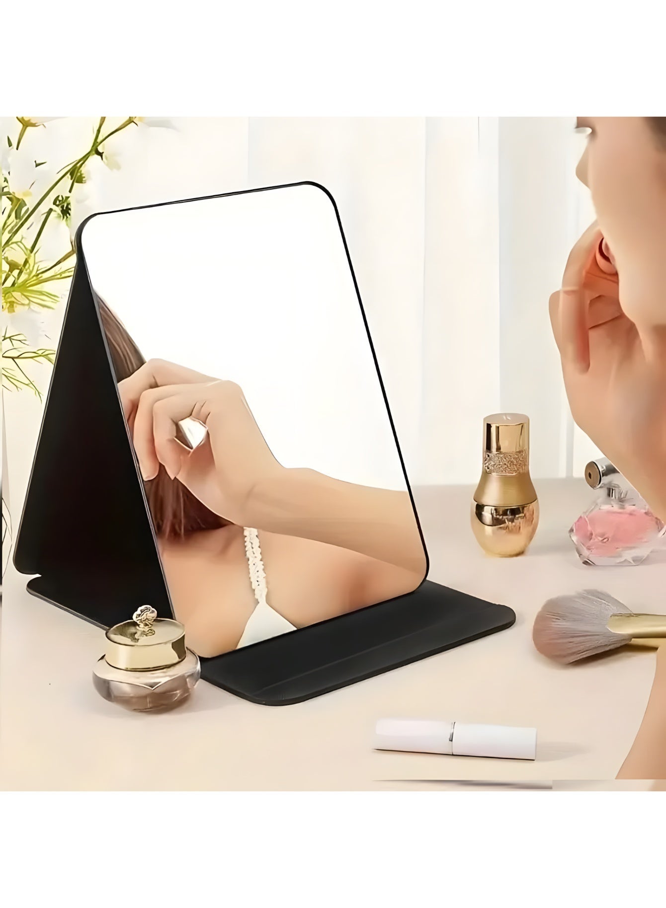 Portable Folding Vanity Mirror with Faux Leather Case – HD Glass Surface – Ideal for Travel & Gifts