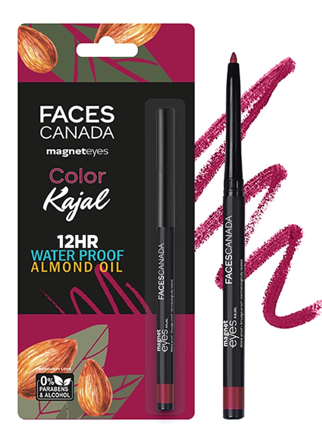 FACESCANADA Magneteyes Color Kajal - Burgundy Love 04, 0.30G | Highly Pigmented Kohl | 12 Hr Long Stay | Matte Finish | Single Stroke Glide | Water Proof | Smudge Proof | Almond Oil Enriched - Pencil