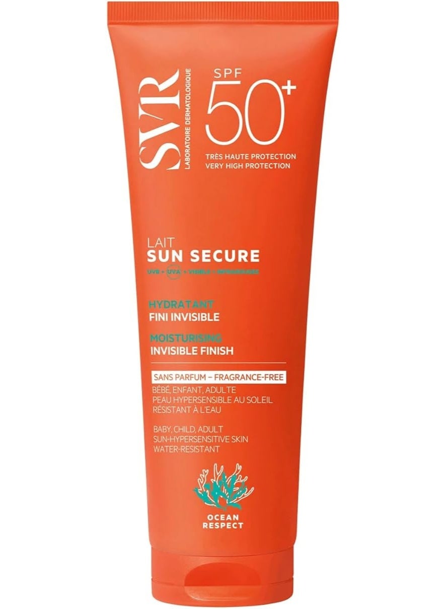 SVR SUN SECURE Face & Body Sunscreen SPF 50+ Milk for All Skin Types, Very High UVA/UVB Factor 50 Sun Cream, Non-Greasy, Reef-Safe, All Ages