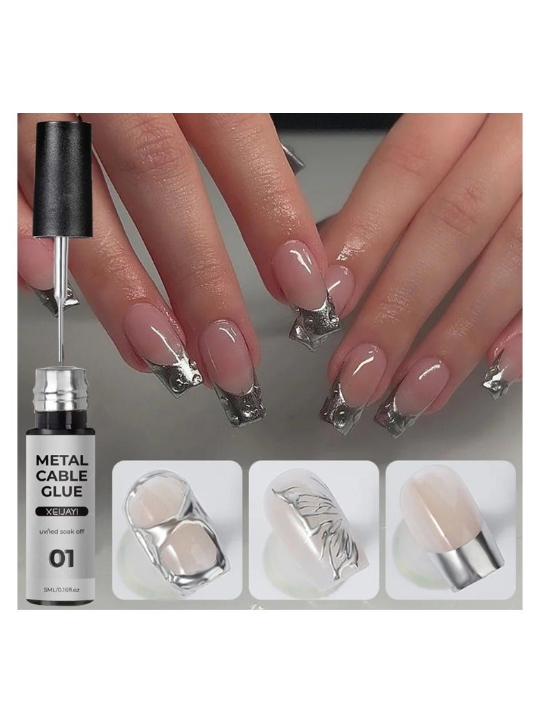 Metallic Gel Nail Polish, Matel Cable Nail Gule  Painting Drawing UV Gel Polish, DIY Design Creative Gel Polish Painting Drawing Nail Design Gel for Nail Art Silver  Color 5ml