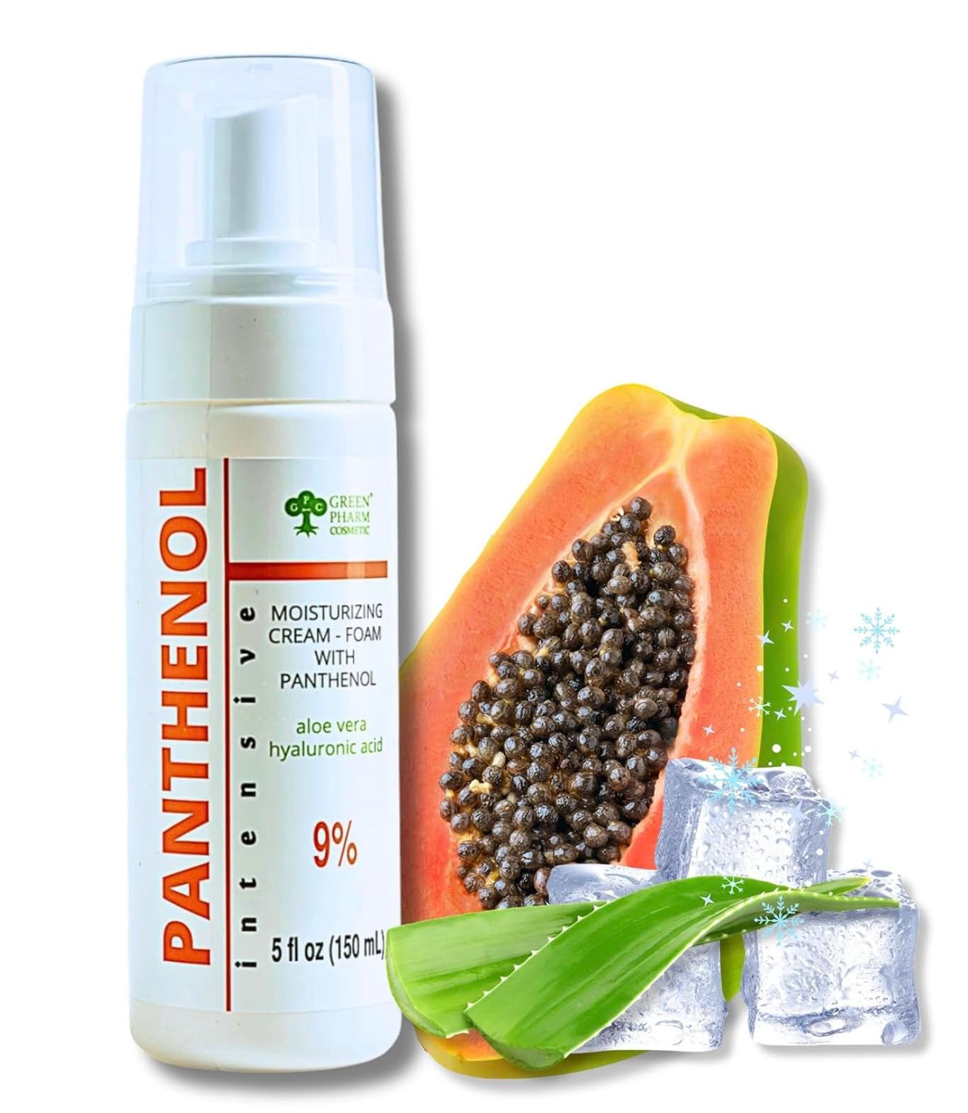 GREEN PHARM COSMETIC 9% Panthenol Foam Spray, Vitamin B5 + Deep Moisturizing Hyaluronic Acid After Sun Care, After Tattoo Care, Hair Transplant & Baby Rash Relief, 5 Oz / 150 Ml