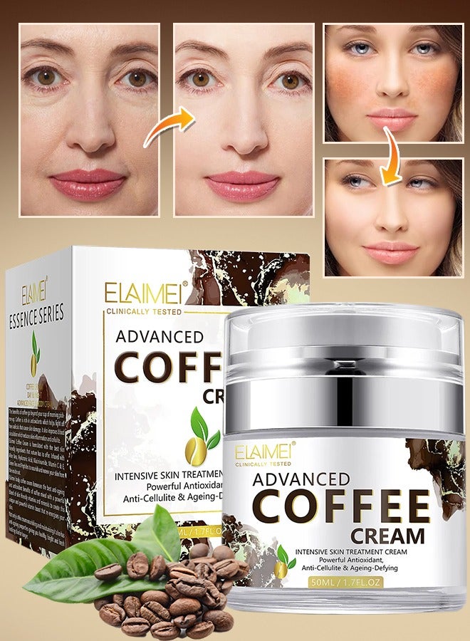 50ml Advanced Coffee Cream for Face Intensive Skin Treatment Cream Powerful Antioxidant Anti - Cellulite & Ageing - Defying Caffeine Face Moisturizer Cream for Women
