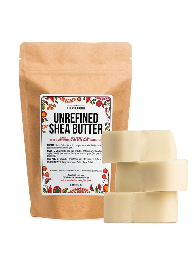Raw Shea Butter | African, Unrefined, 100% Pure | Skin Moisturizer | For Face, Body, Hair and for Soap Making Base and DIY Whipped Lotion, Oil and Lip Balm | 8 oz block