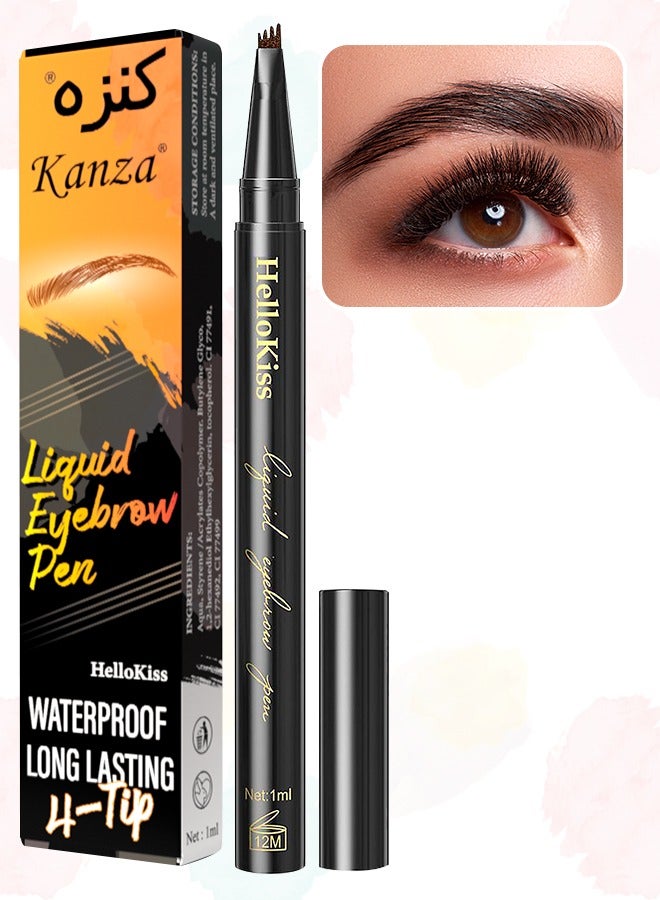 Liquid Eyebrow Pencil Black Waterproof Long Lasting Brow Pencil with 4 Tip Microblade Eyebrow Pen Long Lasting 4 Fork Liquid Smudge Proof Eyebrow Pencil Natural Eye Brow Pencil 04