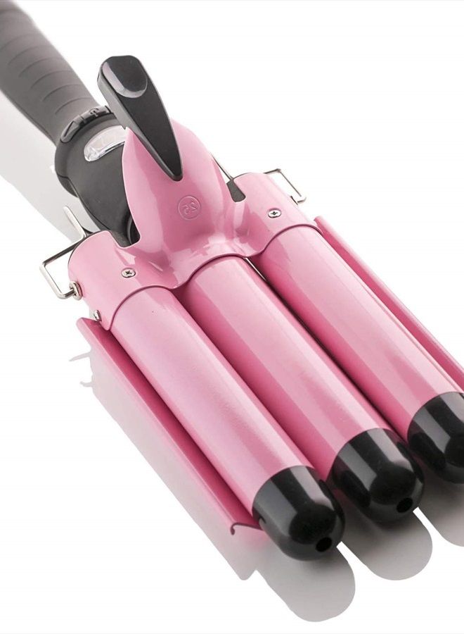 Alure 3 Barrel Hair Waver for Beachy/Frizz-Free Waves w/LCD Temperature Display - 1 Inch Ceramic Tourmaline Triple Barrels, Dual Voltage Crimping Tool