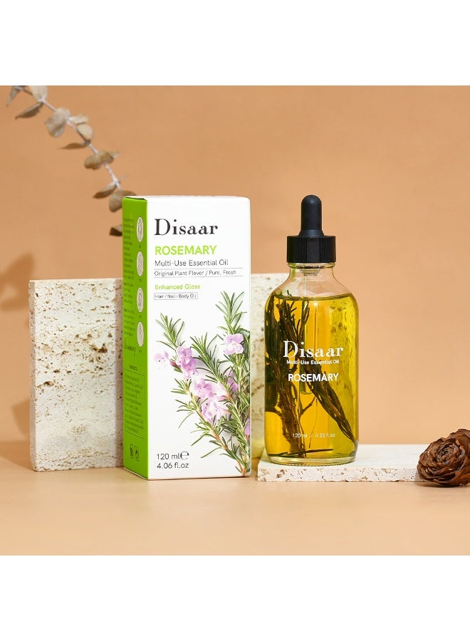Disaar Rosemary Essential Oil 120ml | Premium Multi-Use Organic Oil for Hair, Skin & Nails | Fresh Botanical Extract Promoting Hair Growth, Stronger Nails & Healthy Glow | Non-Greasy Formula