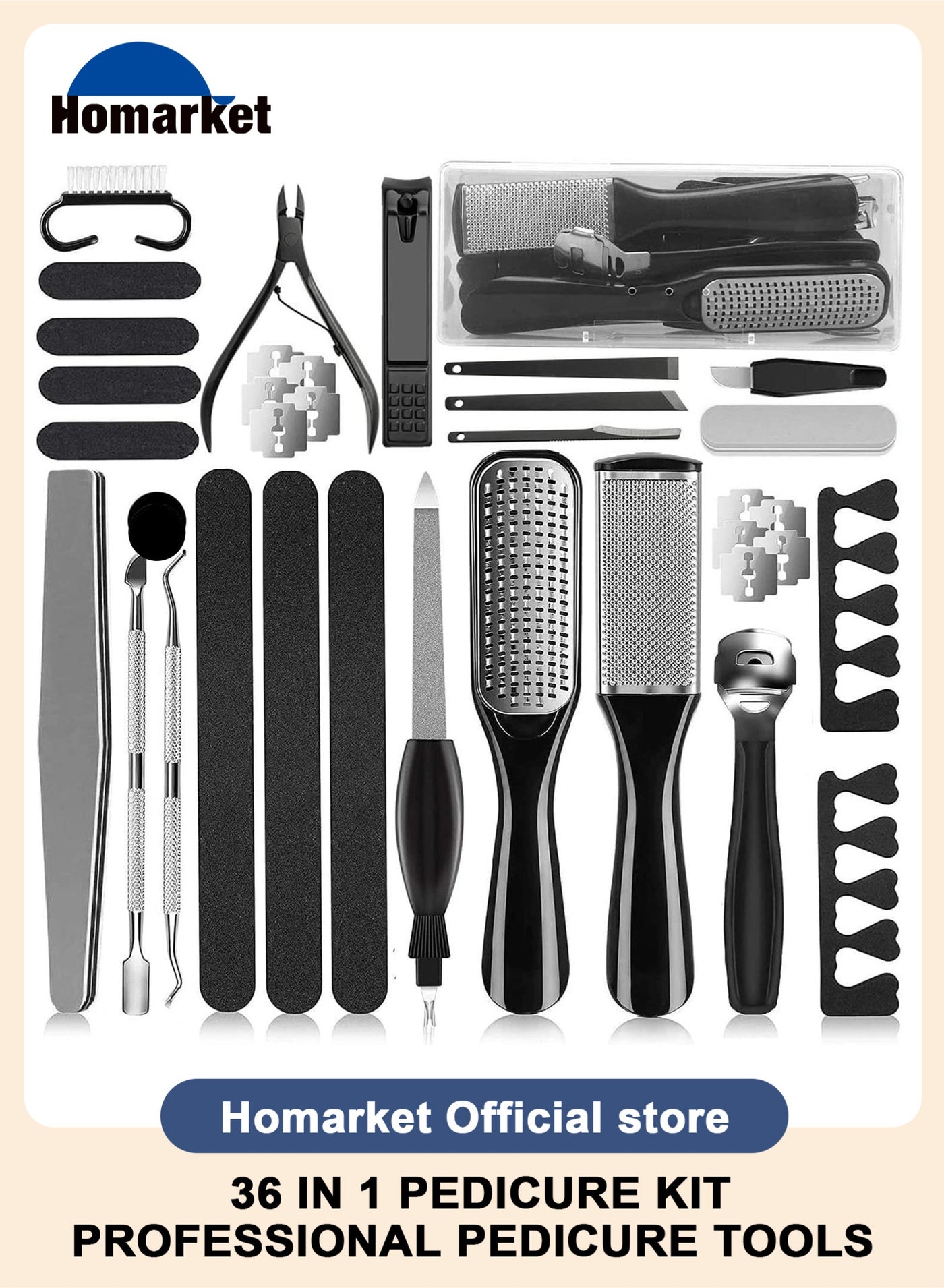 36 in 1 Pedicure Kit, Professional Pedicure Tools Foot Rasp Foot Dead Skin Remover for Home & Salon Care
