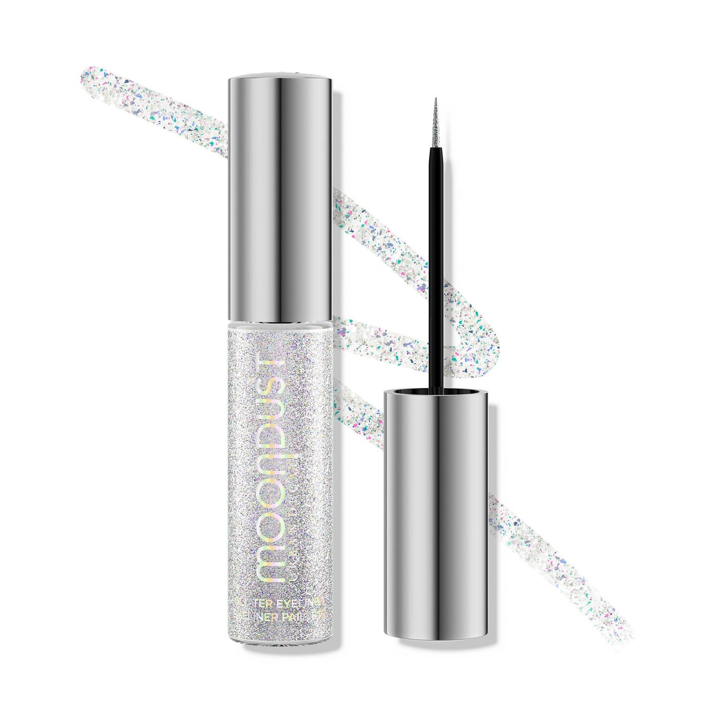 URBAN DECAY Moondust Liquid Glitter Eyeliner (Pyro - Iridescent Silver Glitter), Sparkly Eye Liner, Glitter Eyeshadow Topper, Universal Shimmering Shades, No Fallout - 0.25 fl oz