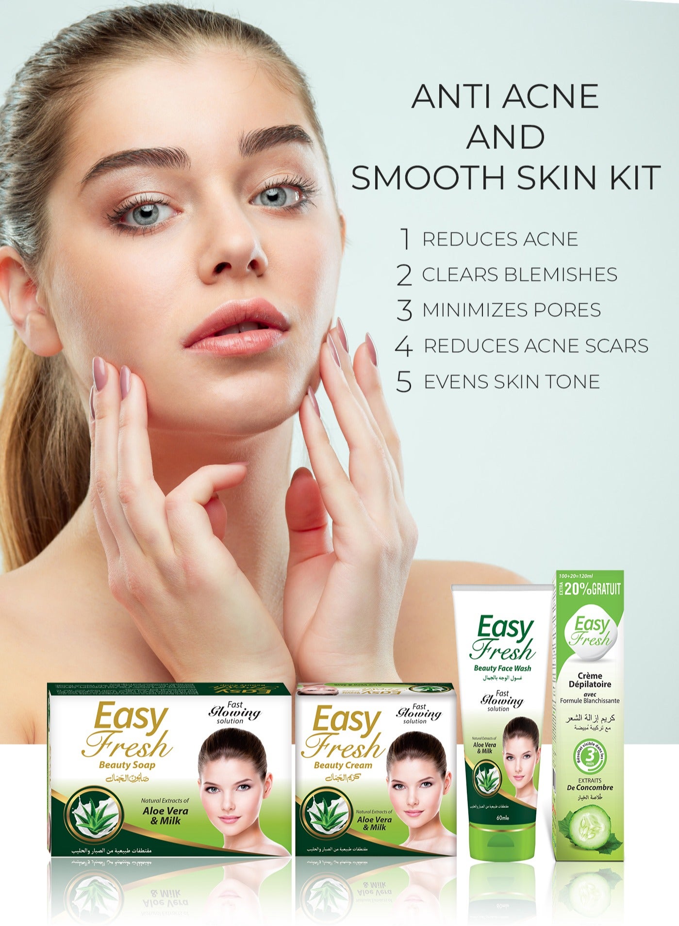 Anti Acne & Smooth Skin Kit - Acne Free Glowing Skin, Even Skin Tone, Eliminates Scars & Dark Circles - For All Skin Types