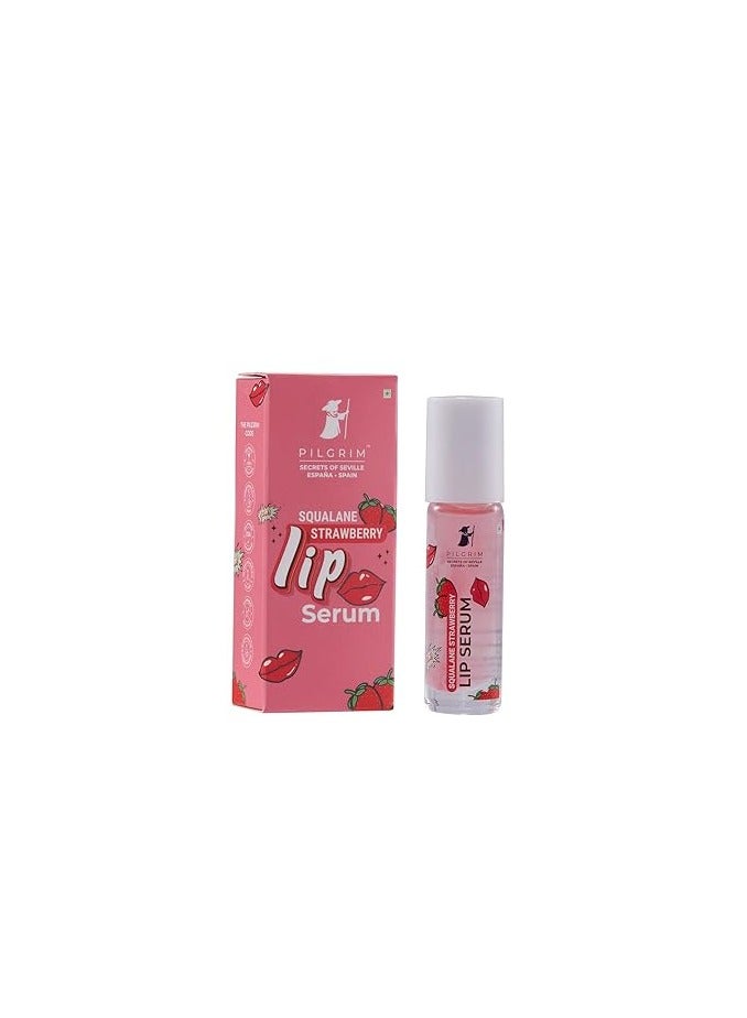 Pilgrim Squalane Lip Serum (Strawberry) with roll-on for Visibly Plump Lips | Hydrating Lip serum for dark lips | Lip serum with Shea Butter & Pomegranate for plump & soft lips | Men & Women | 6 ml