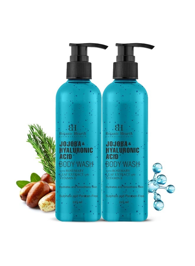 Botanic Hearth Jojoba & Hyaluronic Acid Body Wash Pack of 2 | 245ml Each | With Sea Butter & Sweet Almond Oil | Moisturizing Shower Gel | Sulfate & Paraben Free | For Women & Men