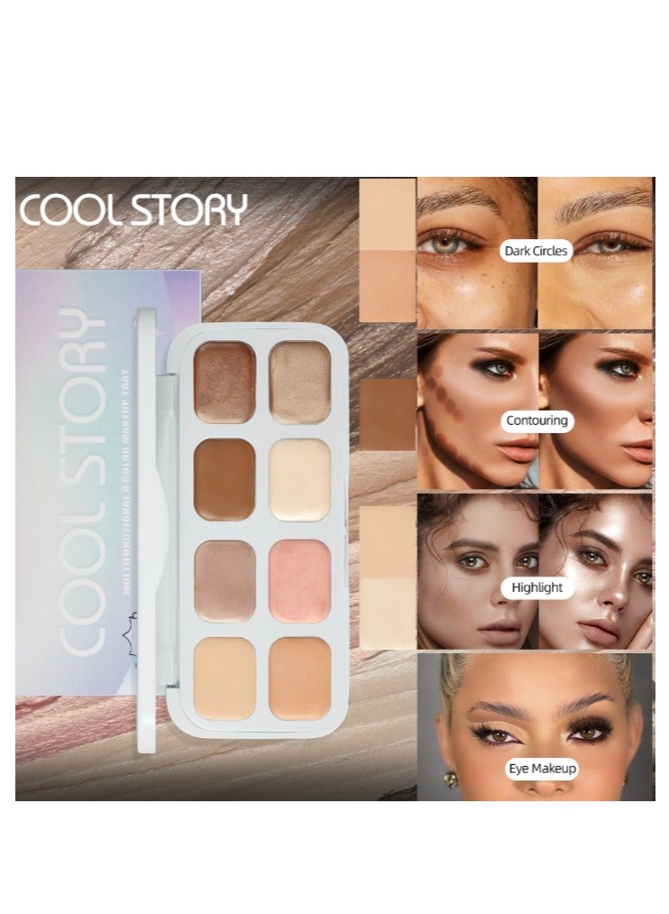 Multifunctional 8 Color Eyeshadow CreamEye And Face Highlight Contour Concealer Comprehensive Palette Waterproof And Sweat-proof