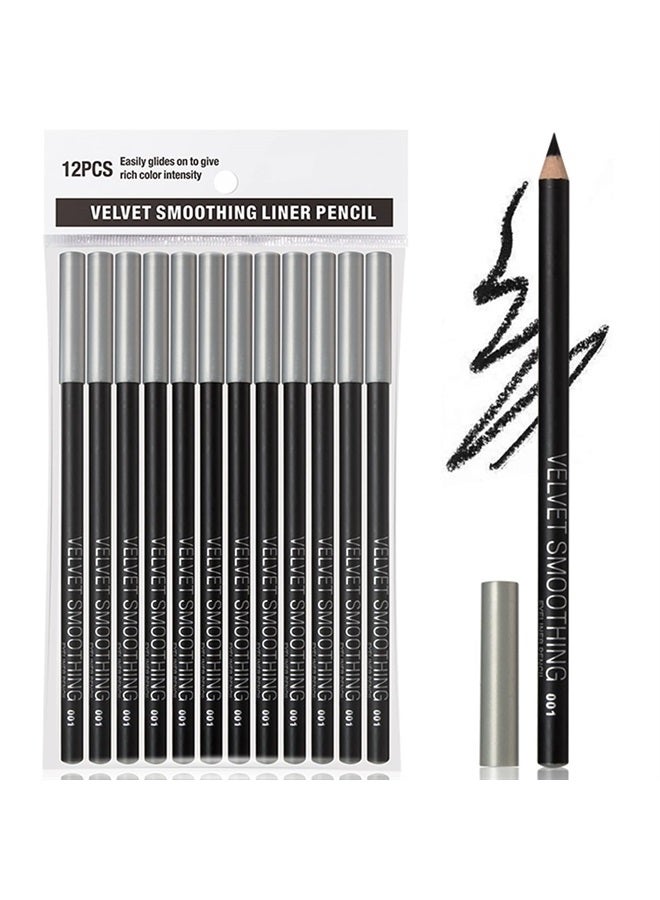 12PCS Eyeliner Pencil Set, Soft Black Eye Liner Eyebrow pencil Waterproof Natural Matte Hypoallergenic Eyeliners Makeup Pencils, Easy to Color, Long Lasting, Christmas Present for Women