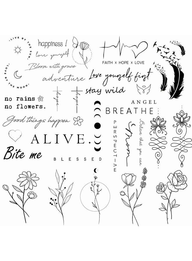 Realistic Temporary Tattoo 48 Designs Quote Word Inspirational Words Wild Flower Floral Bouquet for Women Girls