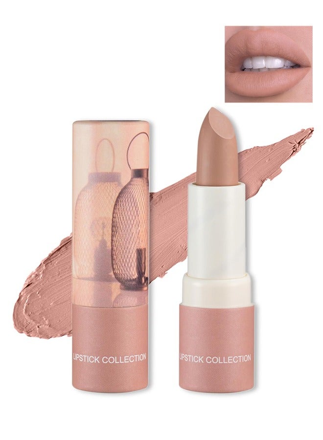 Lipstick Collection,Matte Nude Lipstick ,Silky Velvet Lip Gloss ,Nude Lip Stain Paper Tube Lipsticks Non-Stick Cup, Waterproof Long Lasting Matte Lipstick for Women Daily Professional Lip Makeup-#02 Nude