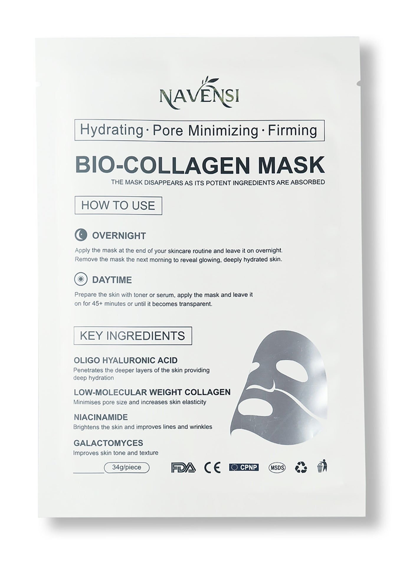 NAVENSI Bio Collagen Face Mask – Pack of 5 Korean Sheet Masks with Low Molecular Collagen, Oligo Hyaluronic Acid & Niacinamide, Deep Hydration, Pore Care, Firming & Radiance for All Skin Types