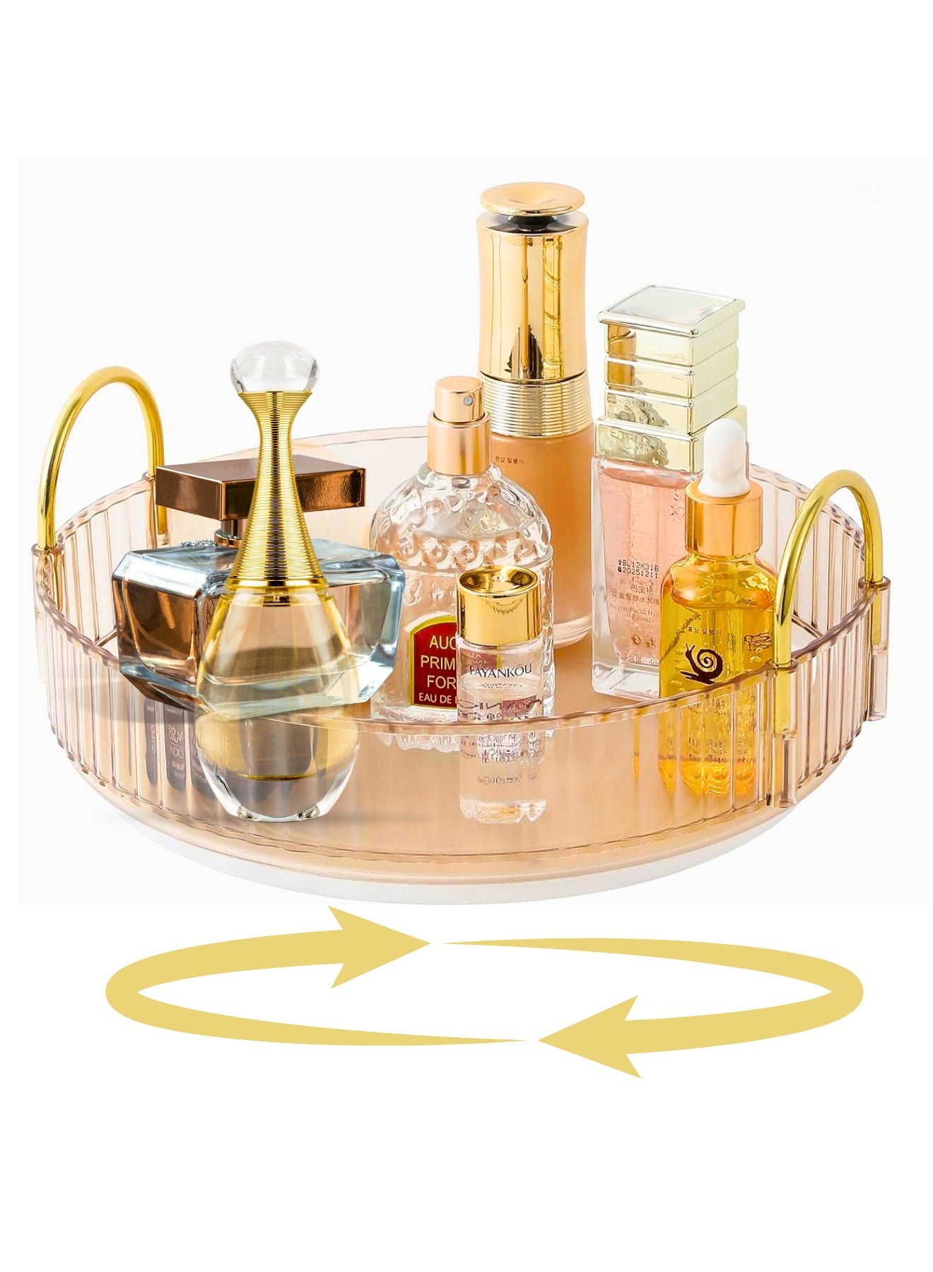 Rotating Perfume Tray, Luxury Acrylic Perfume Organizer, Lazy Susan 360° Rotating Perfume Stand, Showcase Your Cologne Collection with Aesthetic Vanity Tray Gold Color 6.3x23x23cm