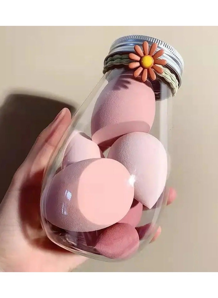 6Pcs Soft Teardrop Blender Sponge Set with Jar Flawless Bottle Design for Perfect Makeup Application - Pink