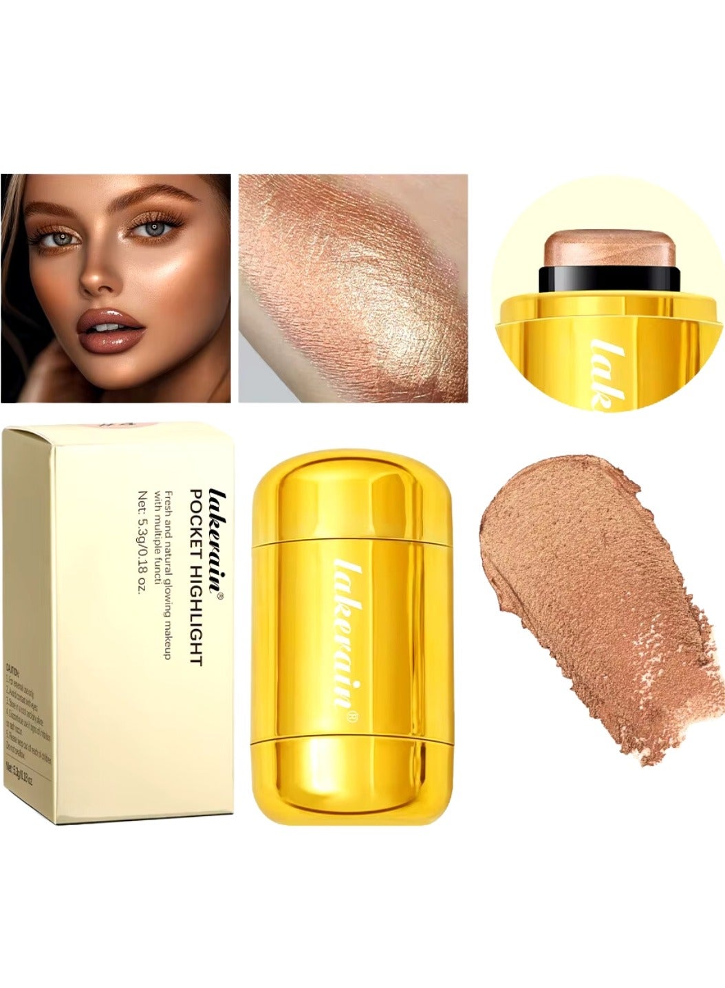 Pocket Highlight Makeup Highlighter Cream Stick Long Lasting Lightweight and Silky Waterproof and Sweatproof Multi Stick Eyeshadow Blush and Highlighter Makeup Stick 04