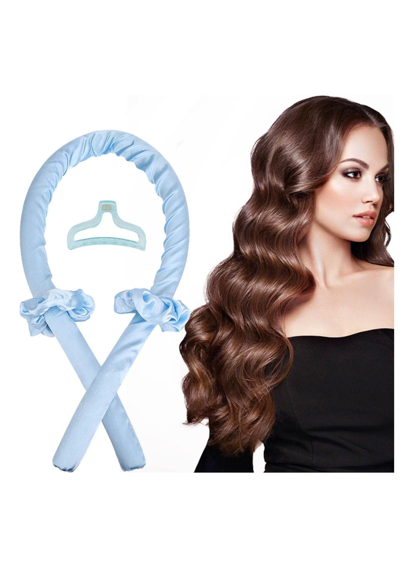 Heatless Hair Rollers, Hair Curlers for Long Hair, No Heat Curling Rod Headband with Hair Clips and Scrunchie, Curl Ribbon Rod Wave, Soft Silk DIY Hair Styling Tools Kit (Blue)
