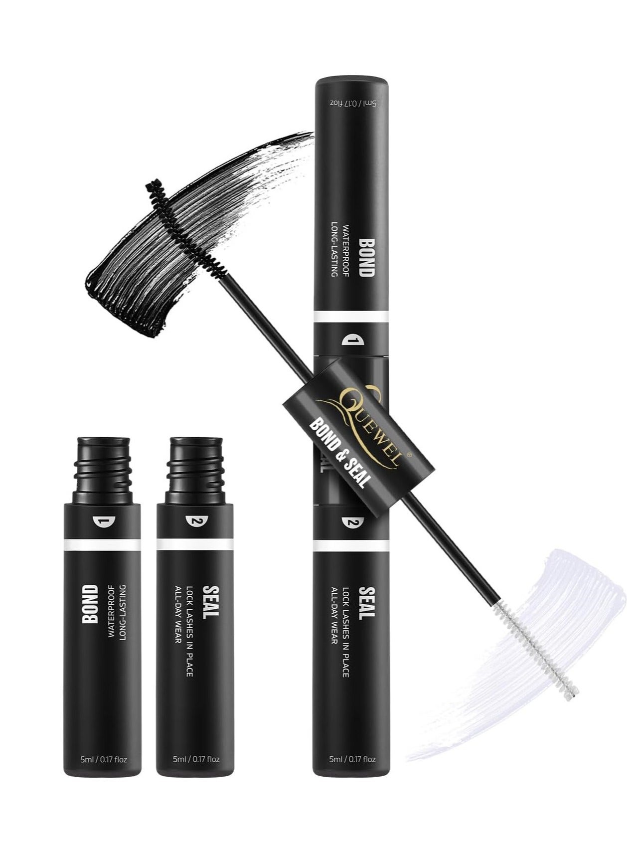QUEWEL Lash Clusters Bond And Seal, Black Cluster Lashes Glue For DIY Eyelash Extensions, Strong Hold&Waterproof Eyelash Clusters Glue, Gentle Lashes Glue