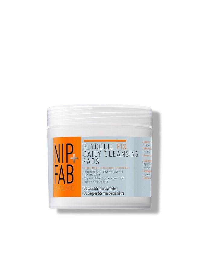 Nip + Fab Glycolic Acid Fix Daily Cleansing Pads for Face with Hyaluronic Acid, Witch Hazel, Exfoliating Resurfacing AHA Facial Cleanser for Exfoliation Even Skin Tone Brighten Skin, 60 Pads