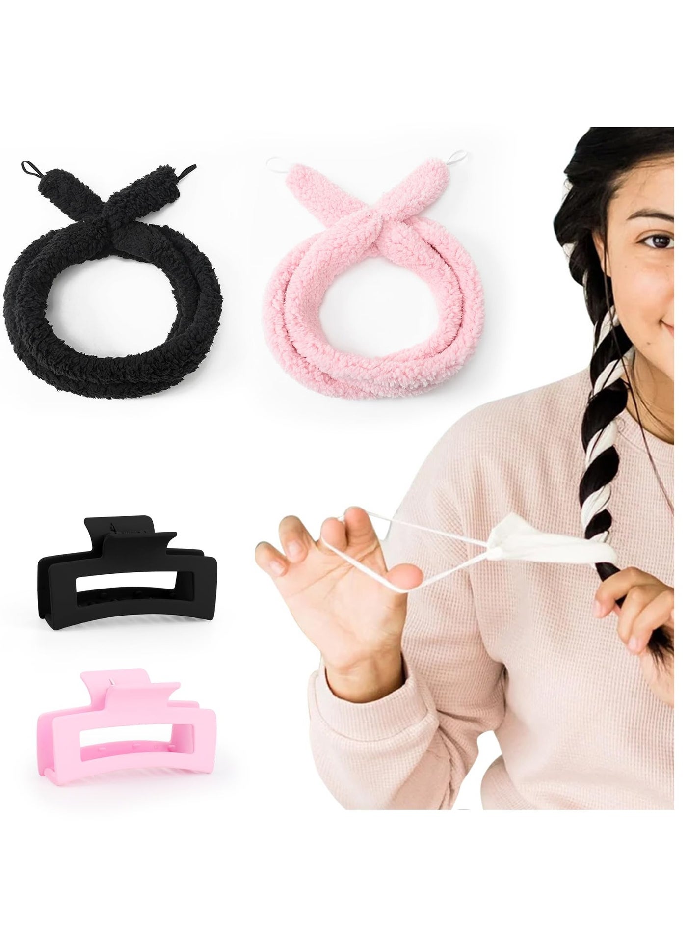 Heatless Small Curling Rod Headband, 2 Pcs No Heat, Thin Headband for Long and Short Hair, Sleep-In Overnight Curls, Lazy Curlers for Small Waves, Pink and Black