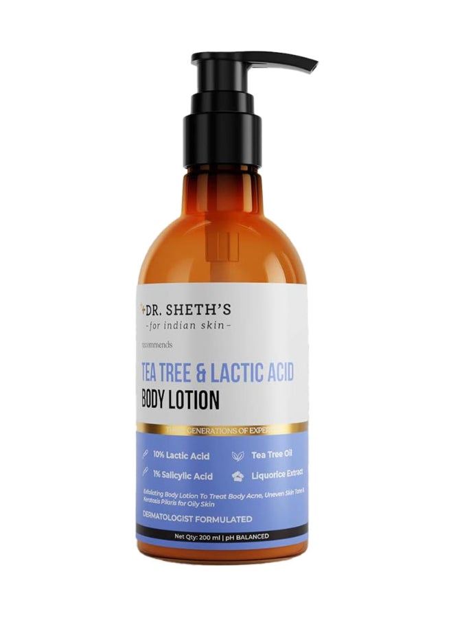 Dr. Sheth'S Tea Tree & Lactic Acid Body Lotion With 1% Salicylic Acid | Ph Balancing Moisturizer | Helps To Reduce Body Acne, Uneven Skin Tone | 200 Ml