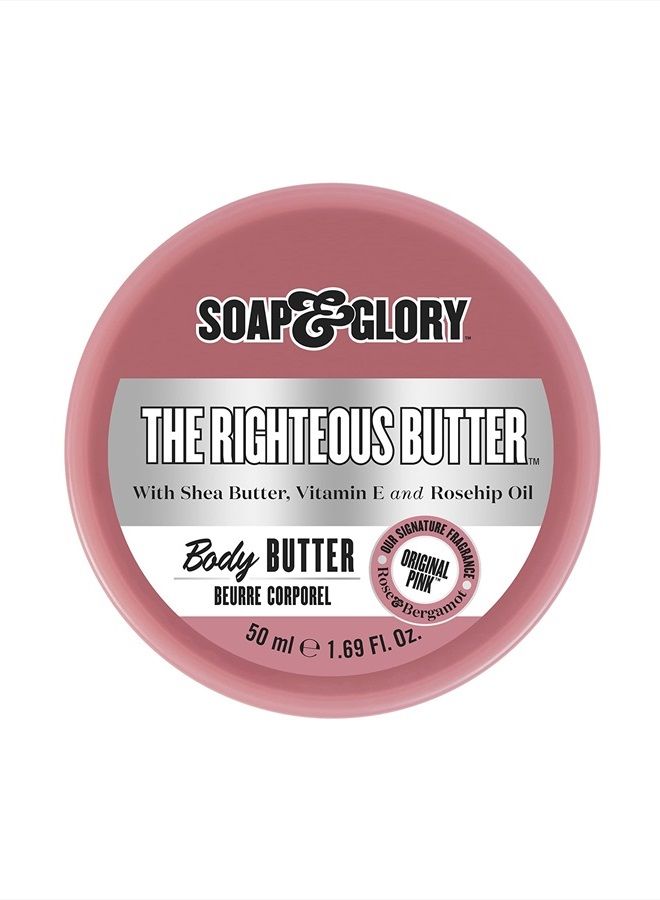 The Righteous Butter Moisturizing Body Butter - Skin Hydration Body Moisturizer with Vitamin E, Rosehip Seed Oil & Shea Butter - Rich Body Cream for Soft & Smooth Skin (50ml)