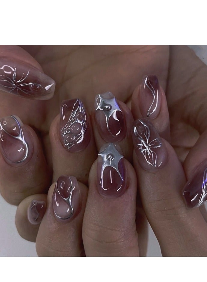 3D 24 Piece Press On Nail,Fake Nails ,Fashionable And Elegant,Manicure Wearable Fake Nail Stickers Removable Finished Nail Accessories,Fake Acrylic Nails With Kit.