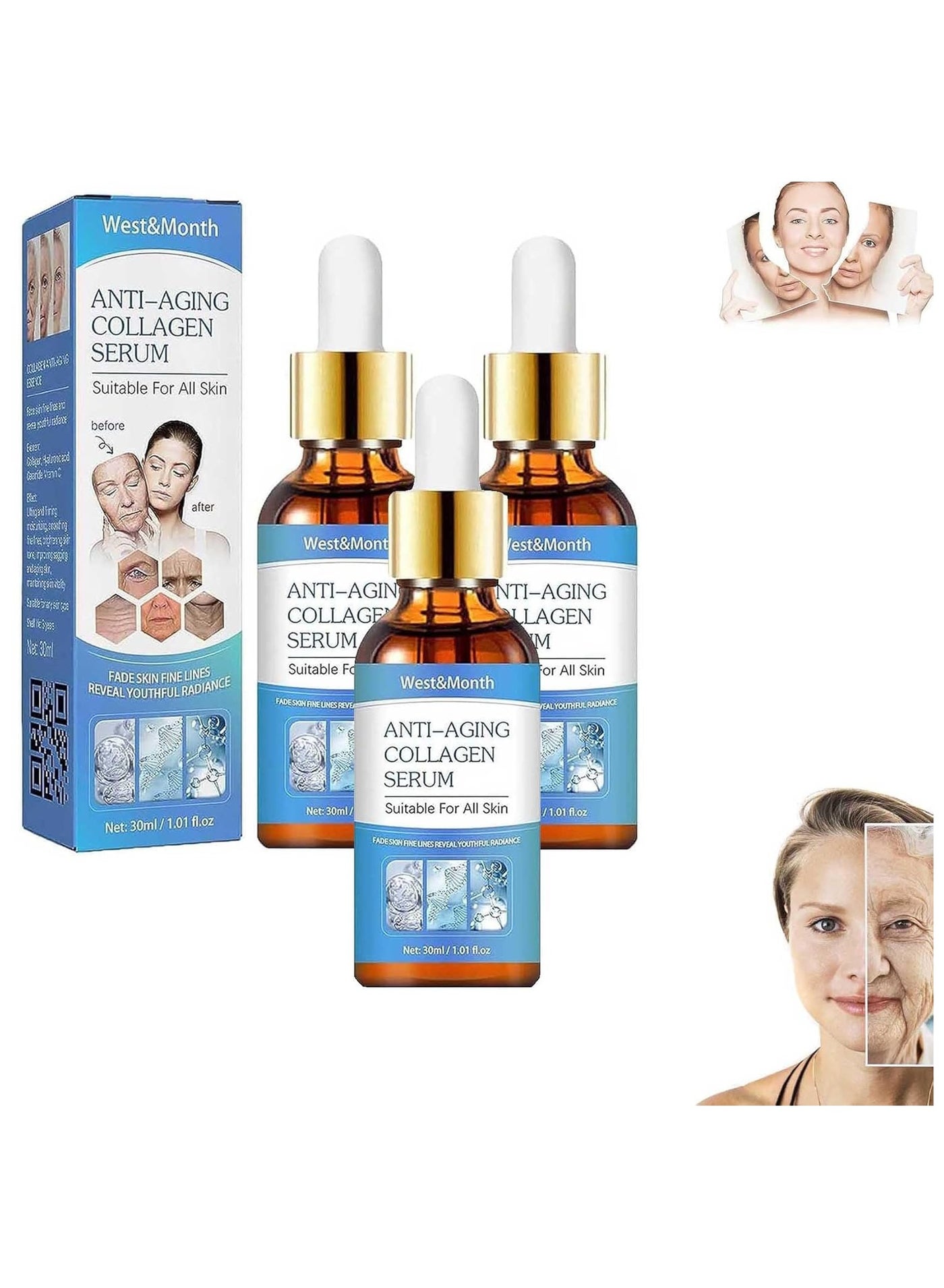 West and Month Anti Aging Collagen Serum, West & Month Anti Aging Collagen Serum,2024 New Advanced Collagen Boost Anti Aging Serum for Face, Anti-Wrinkle Serum for Restore Youthful Appearance (3pc)