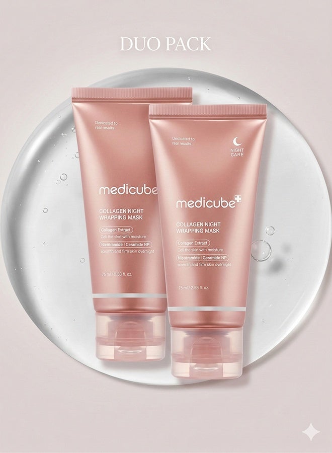 Pack Of 2 Collagen Overnight Wrapping Peel Off Facial Mask Pack - Elasticity And Hydration Care, Reduces Sagging And Dullness - Hydrolyzed Collagen For Glowing Skin - Korean Skin Care, 2.53 Fl.Oz