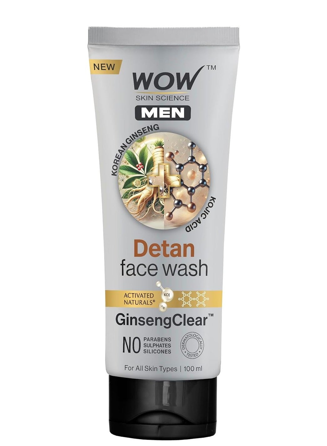 Skin Science MEN KOREAN GINSENG + KOJIC ACID Detan Face Wash Gel | Reduces Tan & Dark Spots | GinsengClear™ Technology | Gentle Exfoliation | No Sulphates, Parabens or Silicones | 100ml