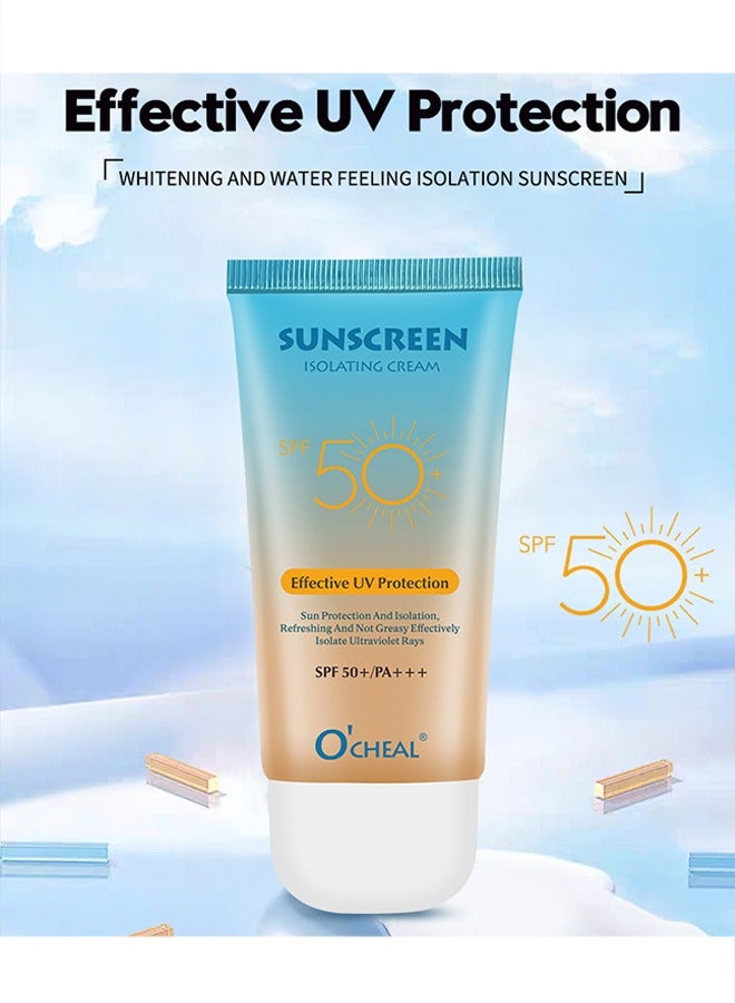 Sunscreen Isolating Cream Effective UV Protection ,Face Sunblock Non-Sticky Cream Protect SPF50(60g)