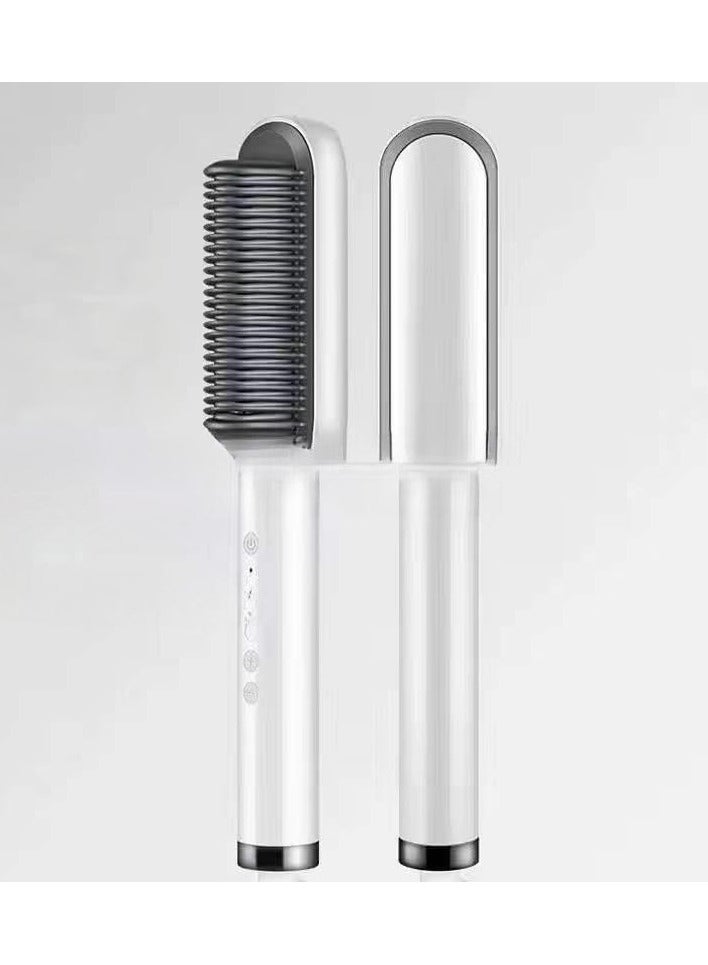 ORiTi Hair Straightener Brush, Fast Heating Ceramic Straightening Brush for Women and Men, Electric Hair Straightening Styler Tool for Hot Brushes for Hair Styling white