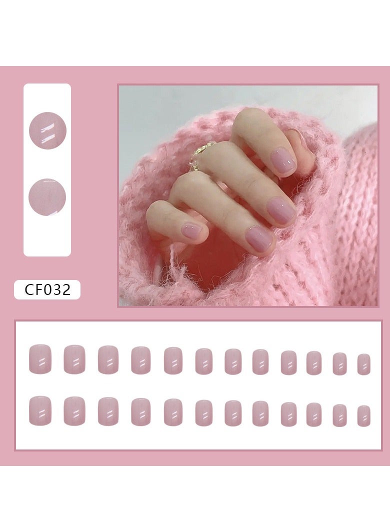 24pcs Glossy Short Square Fake Nails, Pinkish Full Cover Press On Nails, Gentle And Sweet False Nails For Women Girls