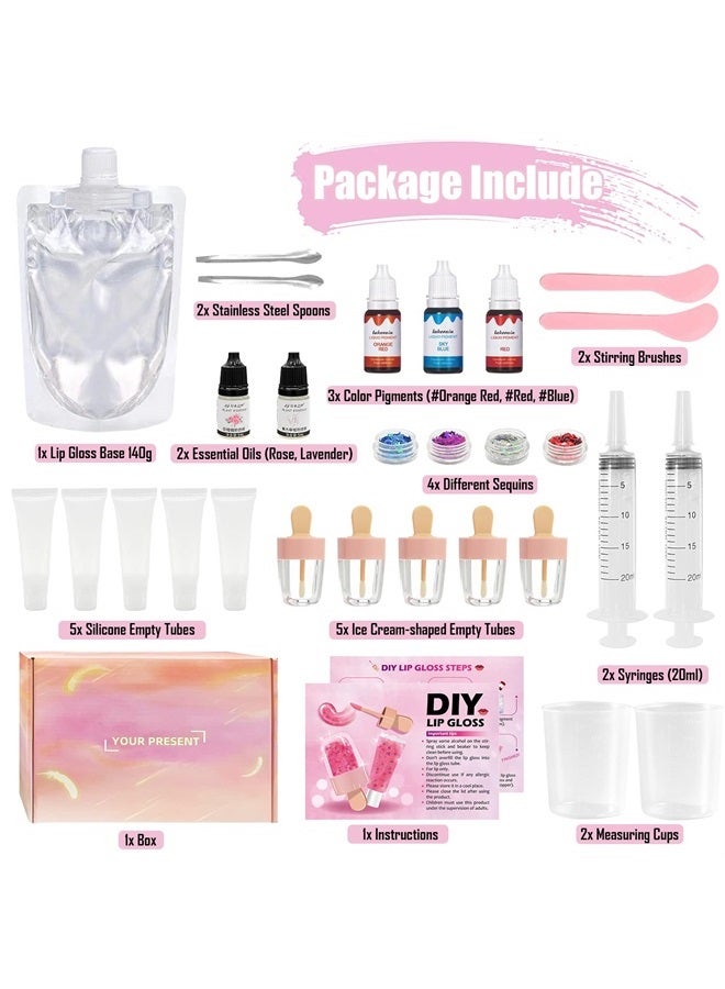 DIY Lip Gloss Making Kit, 30PCS DIY Lip Gloss Making Set, Fun Makeup Gift Kits for Women Girls to Make Moisturizing and Shiny Lip Gloss