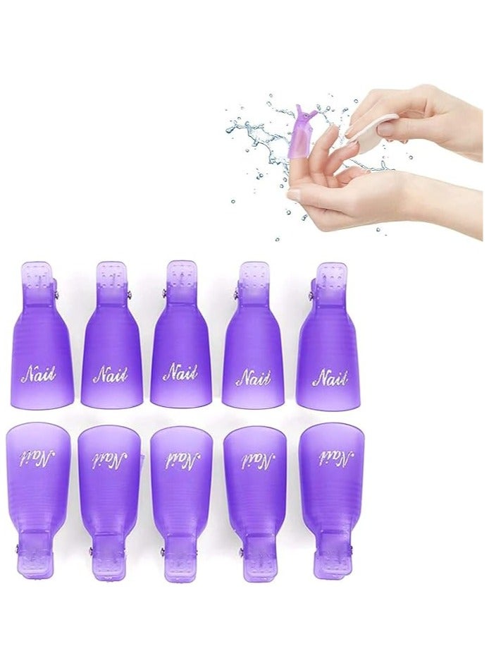 10 Pieces Reusable Plastic Acrylic Nail Art Soak Off Cap Clip UV Gel Polish Remover Cap Clips Manicure Tool Purple