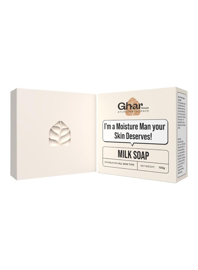 Ghar Soaps Milk Protein Soap Bar, Natural Nourishing Formula for All Skin Types, Hydrating & Moisturizing with Milk Powder, Paraben & SLS Free, 100g