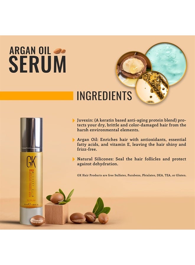 Global Keratin 100% Organic Argan Oil Anti Frizz Hair Serum (3.4 Fl Oz/100ml) Styling Smoothing Strengthening Hydrating & Nourishing Heat Protection Shine Frizz Control Dry Damage Hair Repair