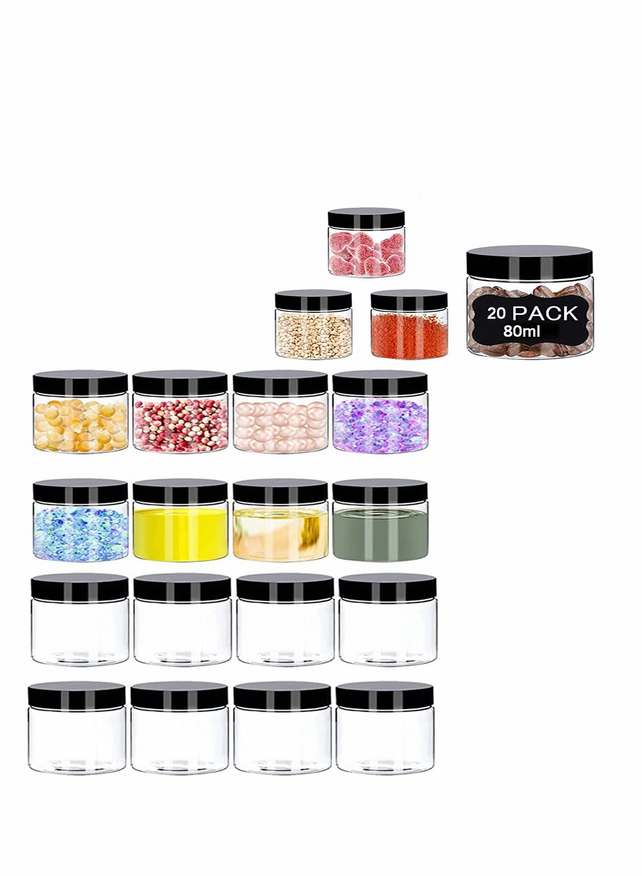 Cosmetic Container Sample Jars, 20 Pcs, 80 ML Leak-proof with Lids for Lotion, Cream, Ointments, Makeup, Rhinestone, DIY Slime Making Samples, Travel Storage Bottle