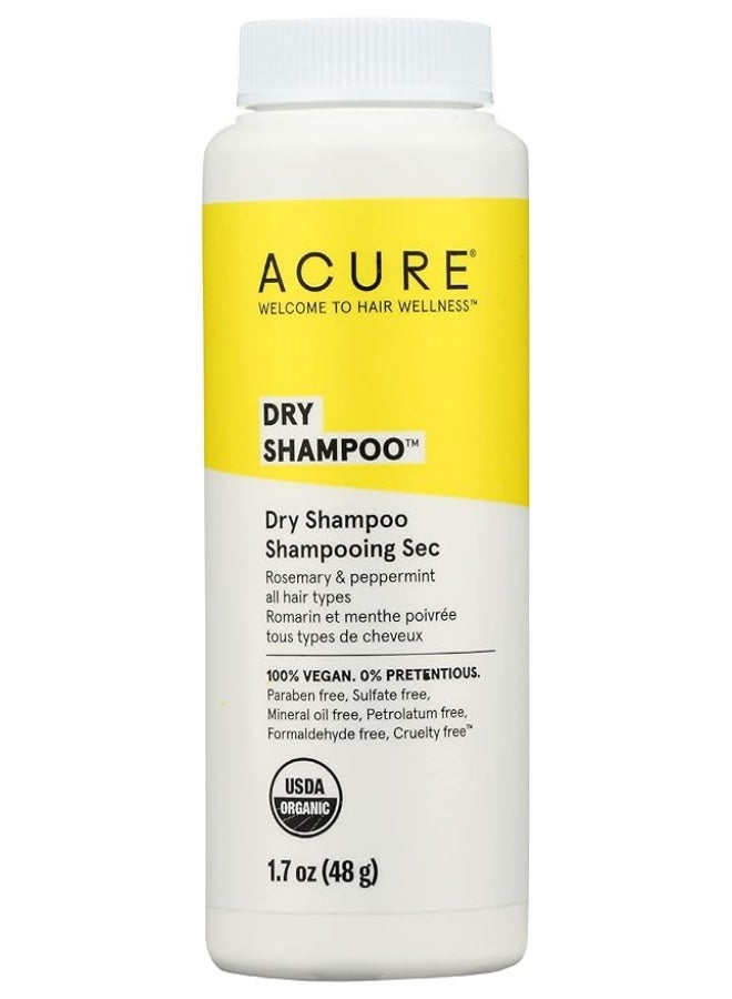 ACURE Dry Shampoo - All Hair Types | 100% Vegan | Certified Organic | Rosemary & Peppermint - Absorbs Oil & Removes Impurities Without Water | 1.7 Fl Oz