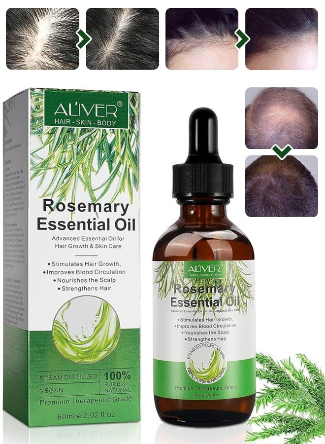 60ml Rosemary Essential Oil  for Hair Growth Pure Organic Rosemary Oil for Dry Damaged Hair and Growth Hair Scalp Oil  Pure and Natural Premium Quality Oil Hair Loss Treatment Oil for Men and Women