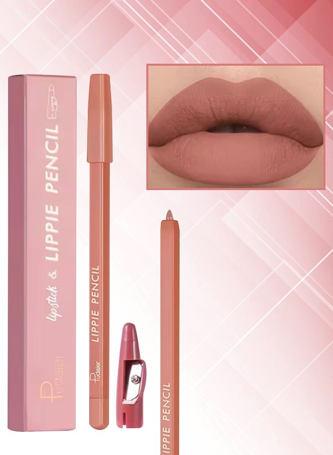 Lippie Pencil Lipstick with Sharpener Soft Lipliner Pencil Easy to Use Lip Makeup Lip Liner Pencil Matte Waterproof Long Lasting Lipstick Lip Contour Makeup Lip Set Full Color 02