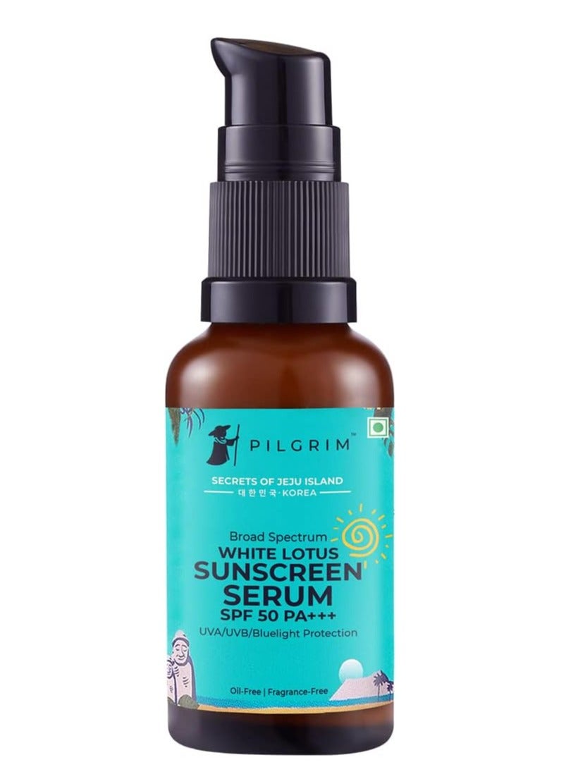 Pilgrim White lotus SUNSCREEN SERUM SPF 30 PA+++ for women & men with Hyaluronic acid & CICA | Oil & silicon free, Broad spectrum, Non-greasy, No white cast | Korean skin care | All skin types | 30 ml