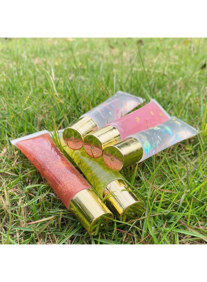 50Pcs 15 ml Lip Gloss Squeeze Tubes, Lip Gloss Containers Empty, Refillable Soft Clear Tubes for DIY Lipgloss Balm Cosmetic ( Gold Cap)