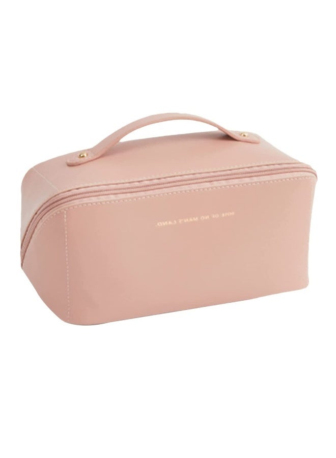 Large Capacity Travel Cosmetic Bag Multi Layer Makeup Bag with Handle and Divider Portable Leather Makeup Bags Multifunctional Storage Makeup Bags